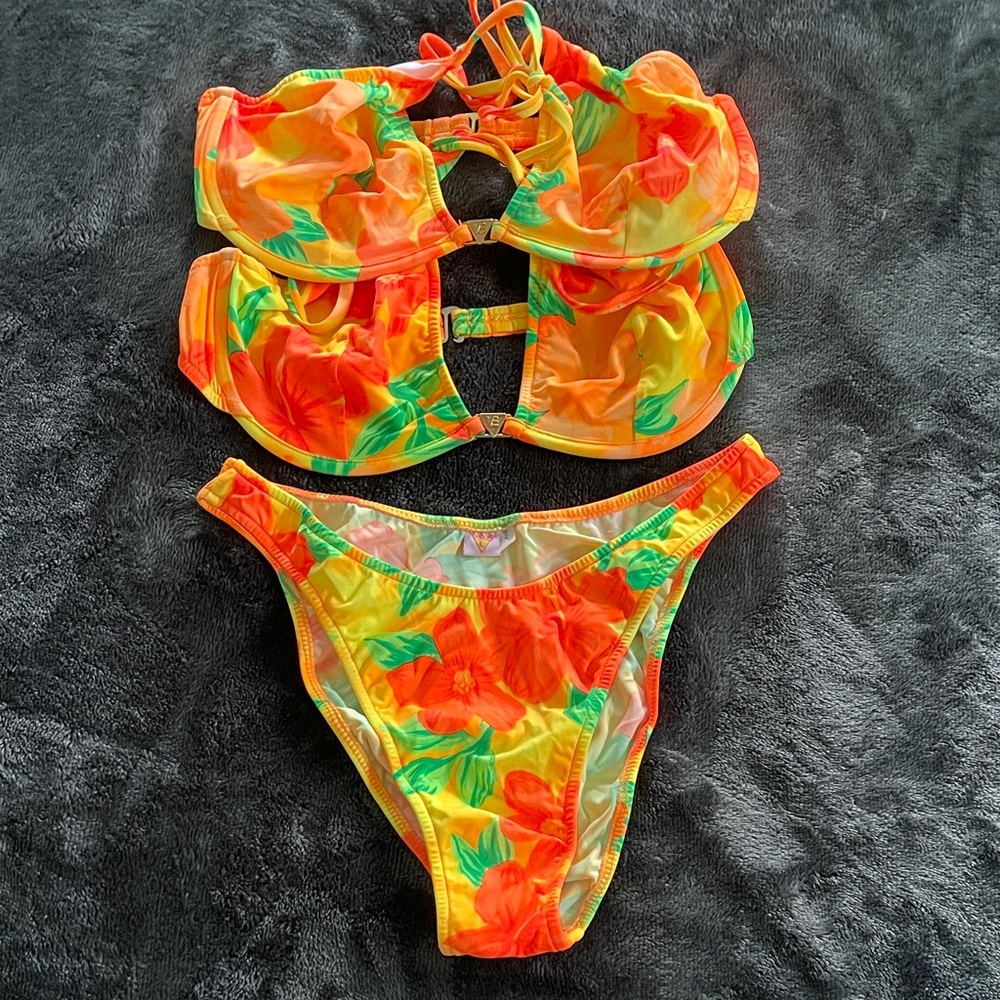 Venus Tropical Floral Two-Piece Bikini Set in Bright Orange & Yellow